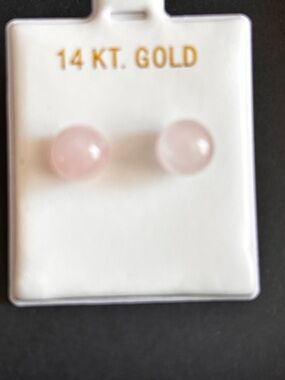 14 KT Gold Pink Rose Quartz Stud Earrings